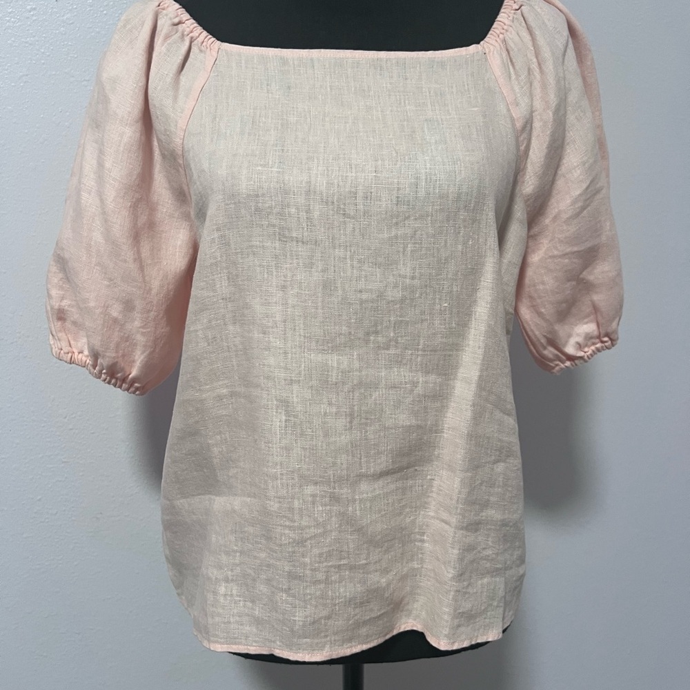 Saks Fifth linen‎ Avenue Pink Puff Sleeve Blouse small